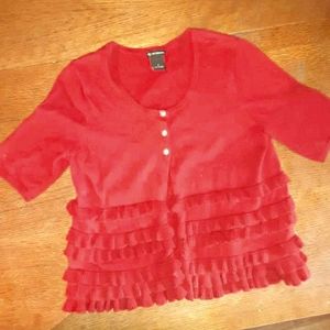 Red ruffled cardigan sweater